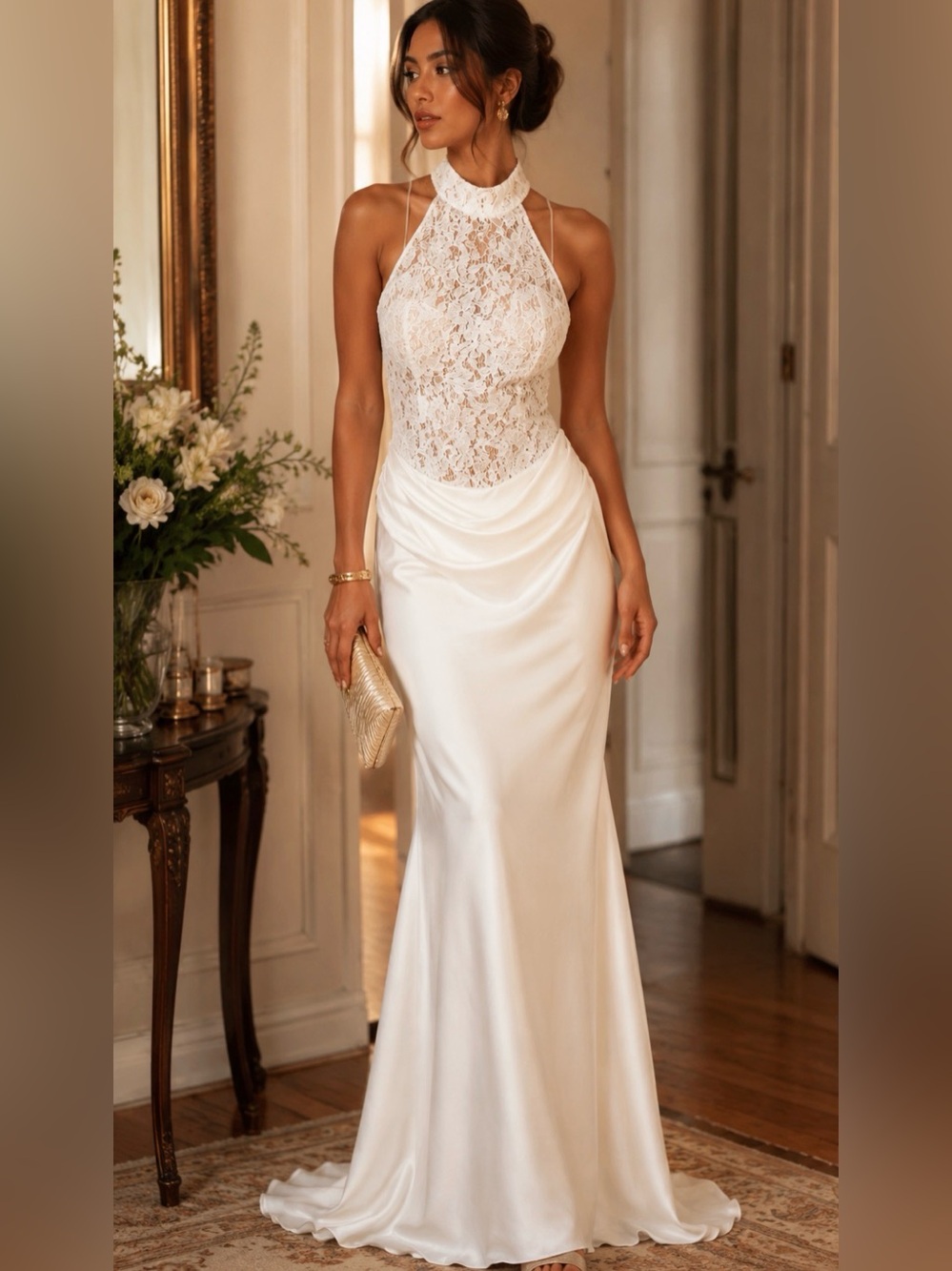 ELLIATT Elegant White Lace Halter Satin Wedding Dress -size S NWT - Picture 2 of 5